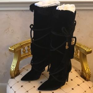 Versace Pillow Talk Black Velvet Boots NWT